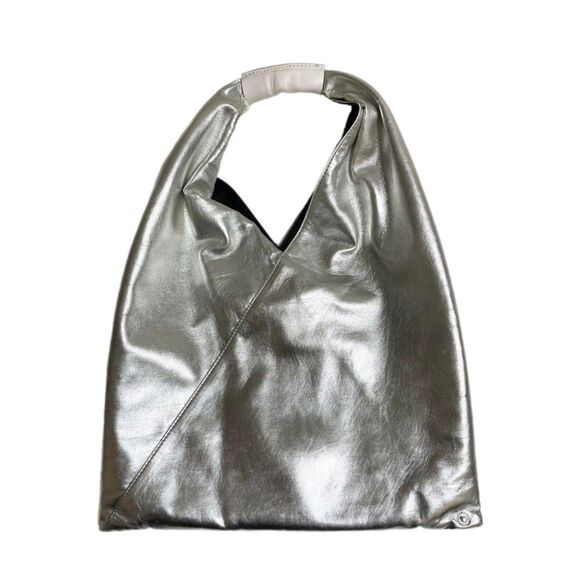 MM6 Maison Margiela Silver Foil Vegan Leather Triangle Top Handle Hobo Bag GUC - Picture 2 of 13